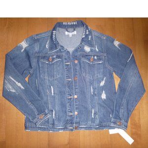 Womens Jack + Avery Destructed Denim Jean Jacket Size Small  NWT distressed